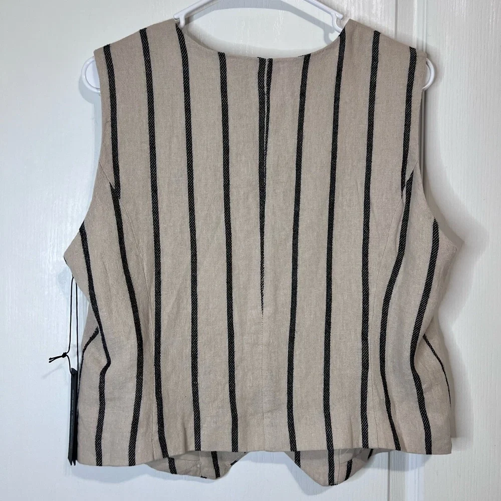 Tahari Beige and Black Linen Blend Vest size L - Picture 4 of 12